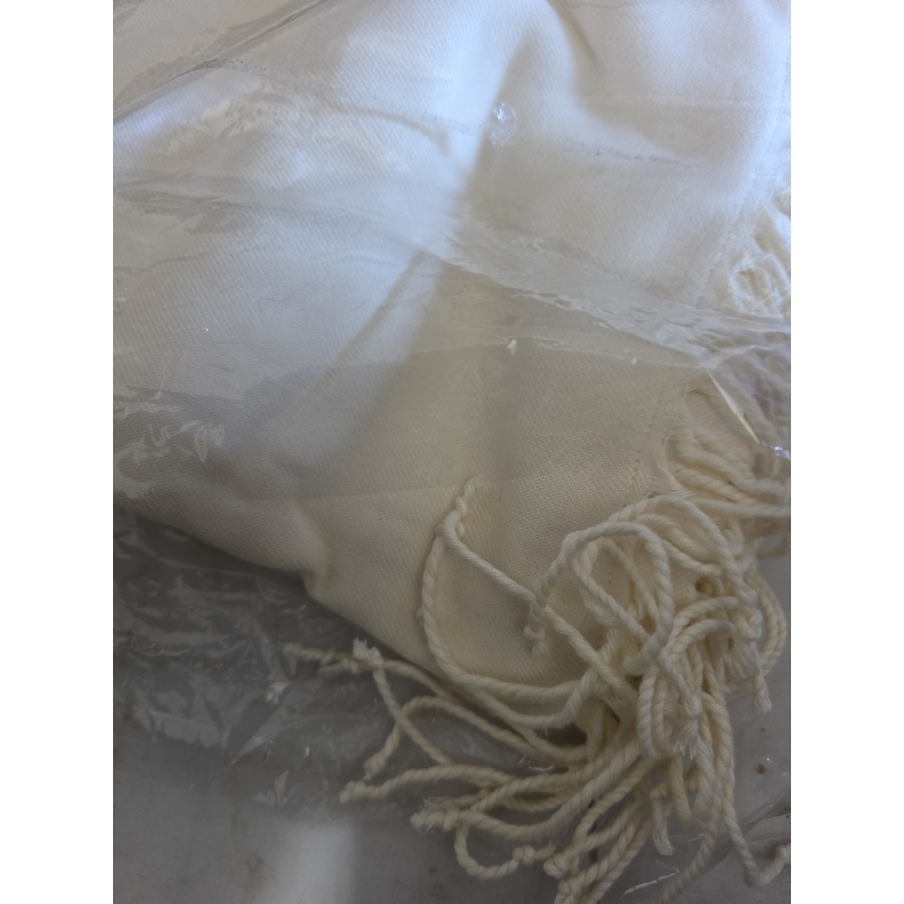 Cream Pashmina Style Shawl Wrap Fringe Soft Cashmere Silk Blend Made in Turkey - Picture 9 of 12